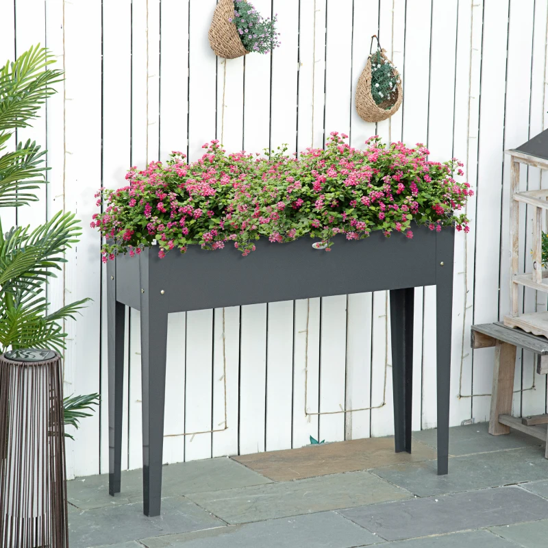 Outsunny Jardineira sobre pés quadrada para horta com orifício de drenagem aço galvanizado 100 x 30 x 80 cm cinza
