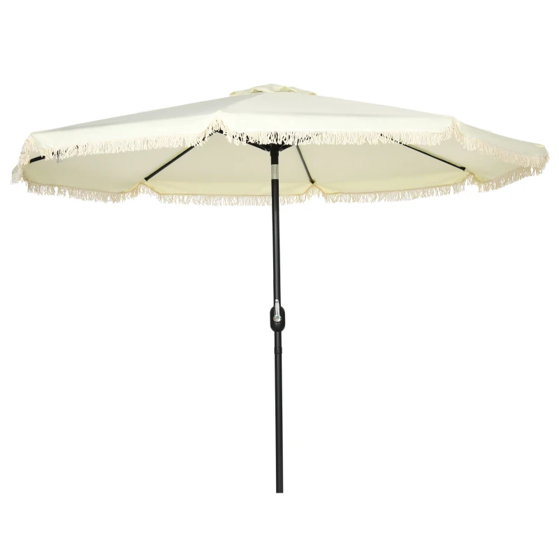 Outsunny Guarda-sol inclinável redondo Ø 268 cm com franjas tecido poliéster alta densidade 180 g/m² proteção solar creme