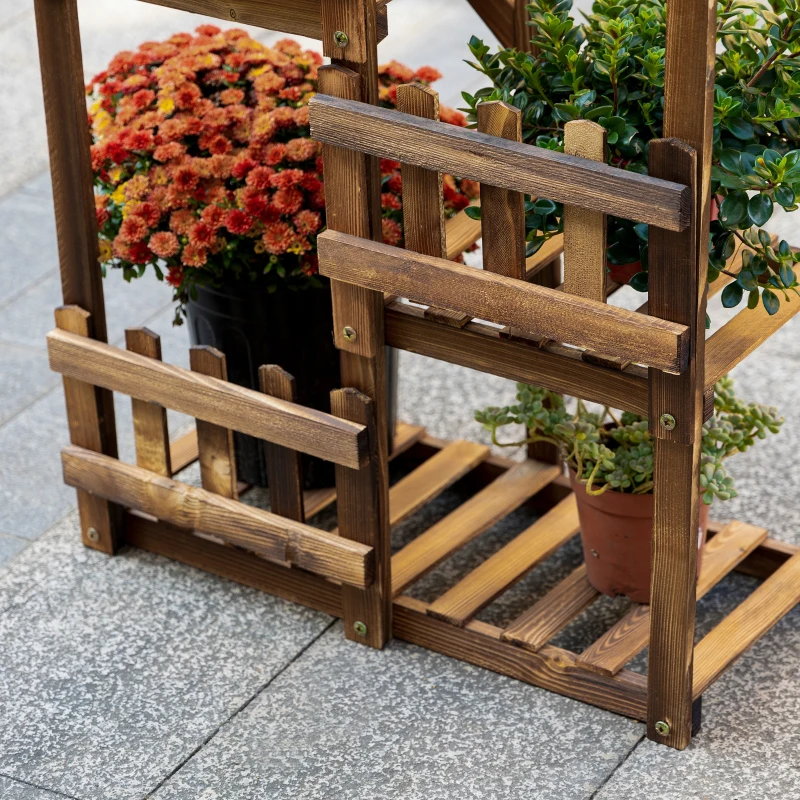 Outsunny Estante para Flores em Madeira de Pinho Suportes para Vasos Suporte de Plantas 5 prateleiras Ornamento Pequenas grades 60 x