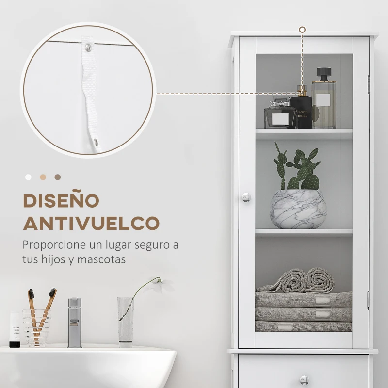 kleankin Armario de Baño Alto, Armario de Almacenaje Delgado, con Estantes Ajustables, Cajón, para Espacios Pequeños, Moderno, 40x27x171,5 cm, Blanco
