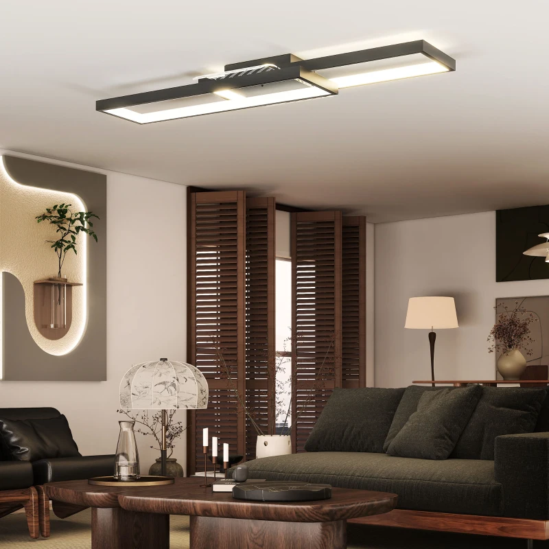 HOMCOM LED Ceiling Light, Modern Dimmable Ceiling Light with Wall Switch & Remote Control, Flush Mount Fixture Lamp with 3000-6000K Colour Temperatures for Living Room, Bedroom, Black