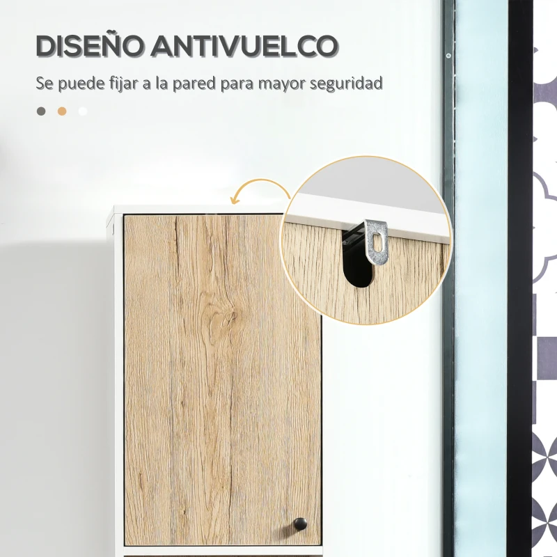kleankin Columna de Baño con 6 Compartimentos para Ducha Aseo Dormitorio Estilo Moderno 31,5x30x169 cm Blanco y Roble