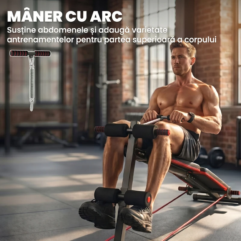 Homcom Bancă Sit‑Up Pliabilă cu Înălțime Reglabilă pentru Casă, Birou și Sală, Antrenament Abdomen & Fitness