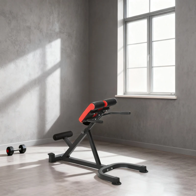 SPORTNOW Banc de Musculation Réglable 5 Niveaux, Chaise Romaine avec Rouleaux en Mousse Dense, 112 x 62 x 88 cm, Noir et Rouge