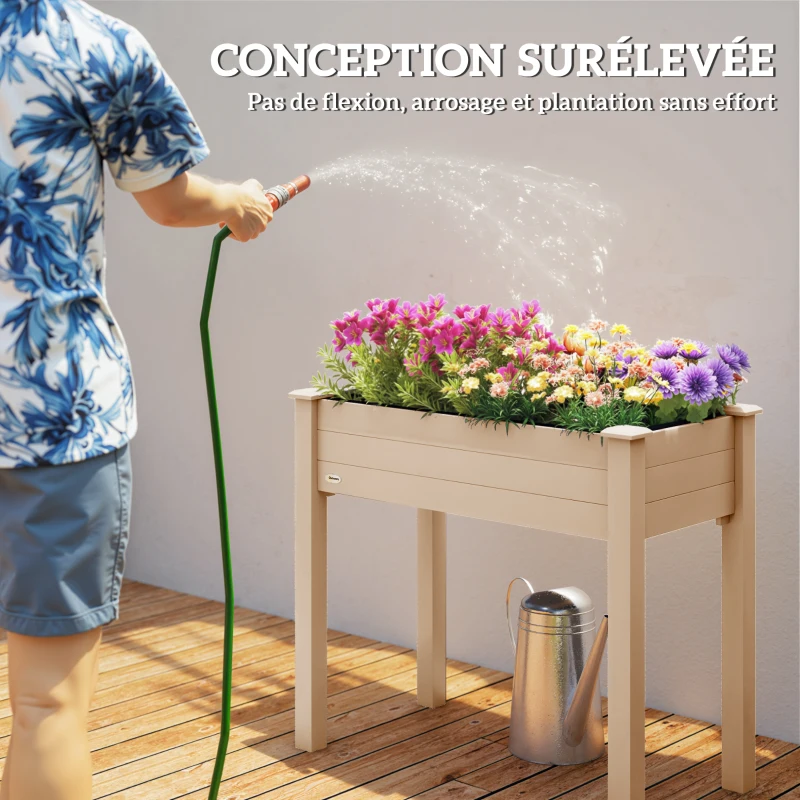 Outsunny Jardinière surélevée en Bois, Carré Potager sur Pied surélevé, Trous de Drainage, Tissu non tissé, 86x46x76 bois naturel
