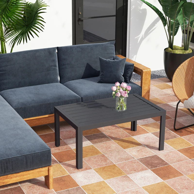 Outsunny Table basse de jardin table d'appoint de patio rectangulaire, cadre en acier, plateau à lattes, 101,5 x 61 x 46 cm, gris