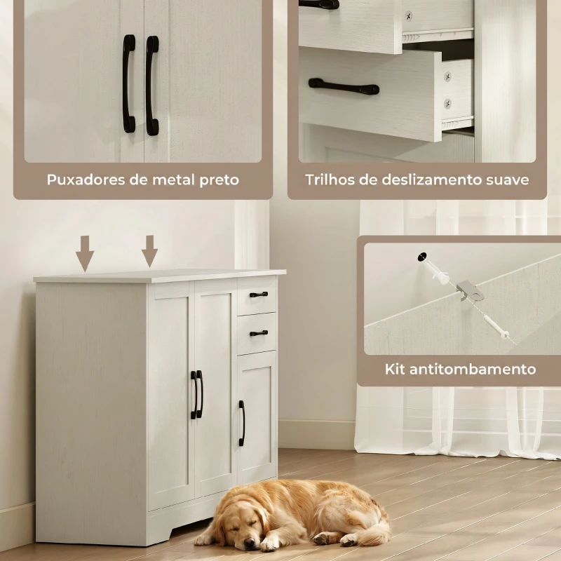 HOMCOM Aparador com 3 Portas Moderno para Sala de Estar com 2 Gavetas Prateleira Ajustável 120x38x79 cm Branco com Efeito Madeira