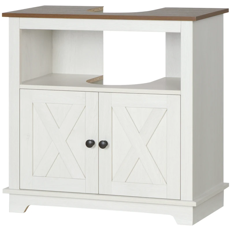 kleankin Mueble para Debajo del Lavabo de Madera Armario de Baño de Suelo Mueble Bajo Lavabo Pie con 2 Puertas 60x30x60 cm Blanco