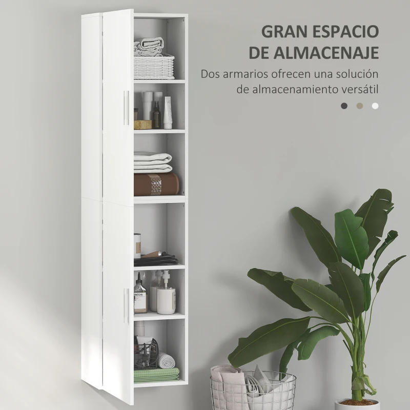 HOMCOM Columna de Baño de Pared con Estantes Ajustables y 2 Puertas Mueble de Baño Moderno 40x30x160 cm Blanco