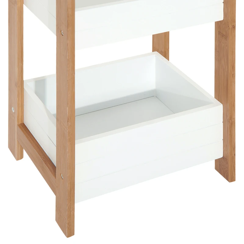 HOMCOM Estantería de Baño con 3 Estantes Organizador de Almacenaje Bambú para Cocina Sala de Estar Lavadero 27,5x20,8x74 cm Color Blanco y Natural