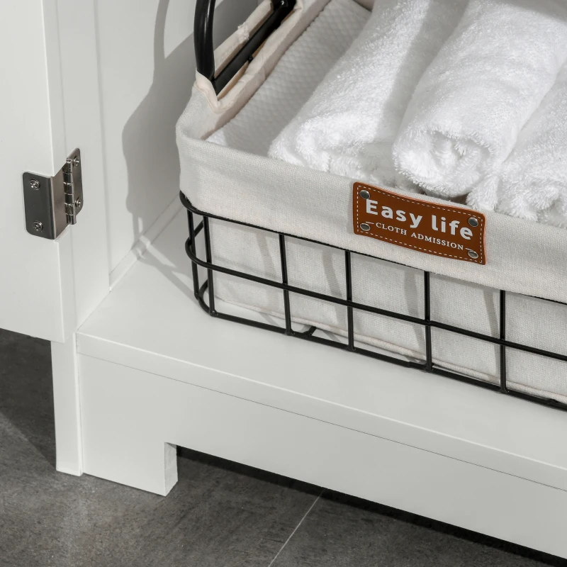 kleankin Armario de Baño con 2 Puertas Estante Ajustable 2 Cajones y Compartimento Abierto Mueble Auxiliar de Almacenaje para Salón Cocina 60x30x108,8 cm Blanco