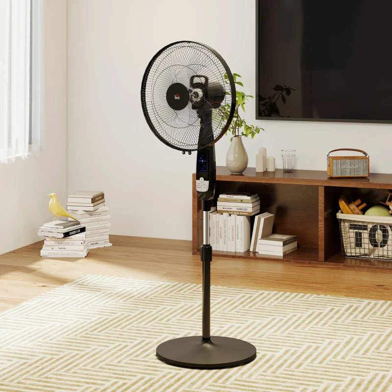 HOMCOM Ventilateur sur pied hauteur réglable oscillant 85° 3 vitesses 50 W avec écran LED télécommande minuterie Ø 42 cm noir