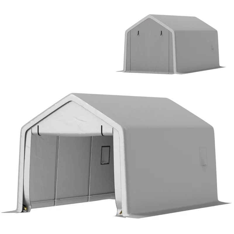 Outsunny Carport tenda de garagem 3 x 5,2 m, abrigo exterior para carro carport para carro com porta enrolável removível cinza