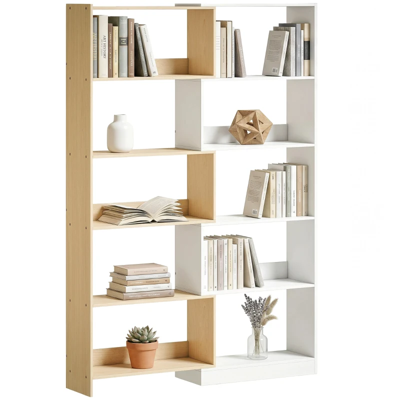 HOMCOM Libreria Angolare a 5 Ripiani dal Design Modulabile e Salvaspazio, in Legno, 67x67x163.7 cm, Multicolore