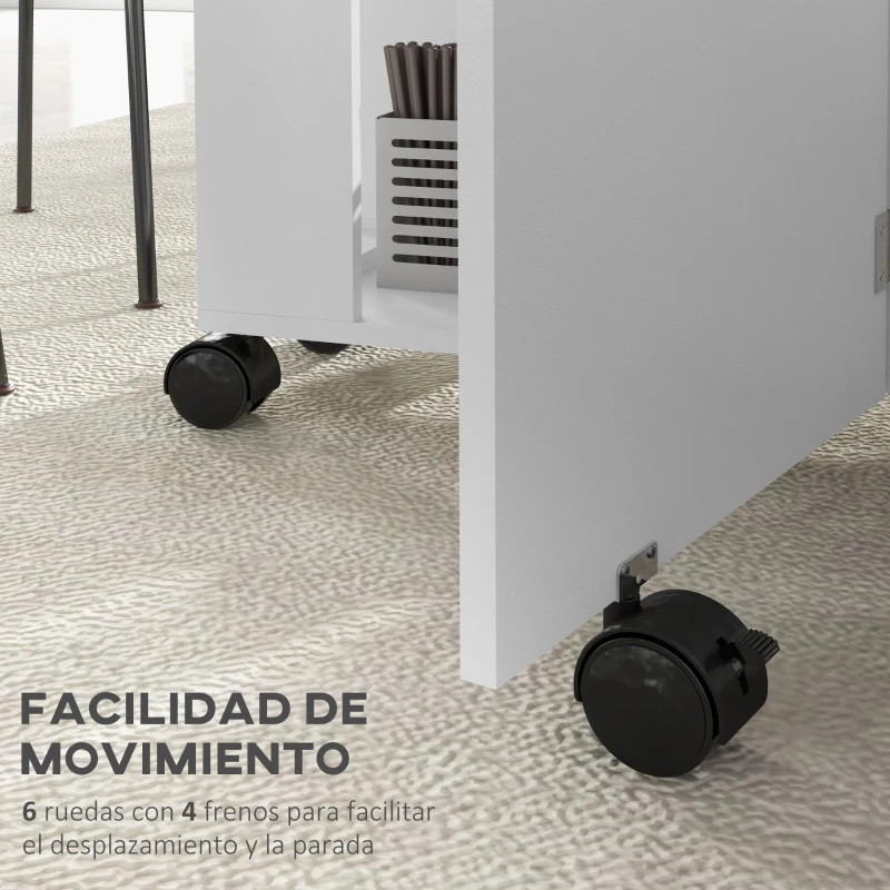 HOMCOM Mesa de Comedor Plegable con Ruedas Mesa de Cocina con Alas Abatibles y 2 Estantes Abiertos 120x60x77 cm Blanco