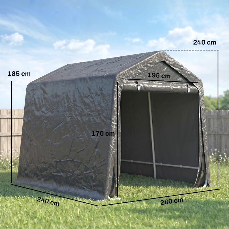 Outsunny Tendone Garage per Auto, Moto e Attrezzi, in Metallo e Tessuto PE, 280x240x240 cm, Grigio