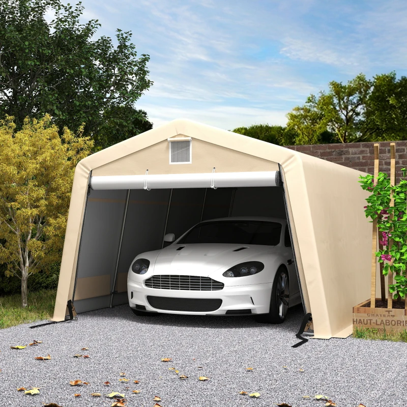 Outsunny Tenda garagem carport dim. 6,2L x 3,3l x 2,4H m aço galvanizado resistente PE alta densidade 150 g/m² impermeável anti-UV