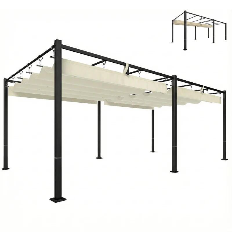 Outsunny Pergola de Jardin Tonnelle de Terrasse Toit Rétractable Structure Métallique Ultra-Stable UV50+ 570x295x221cm Beige