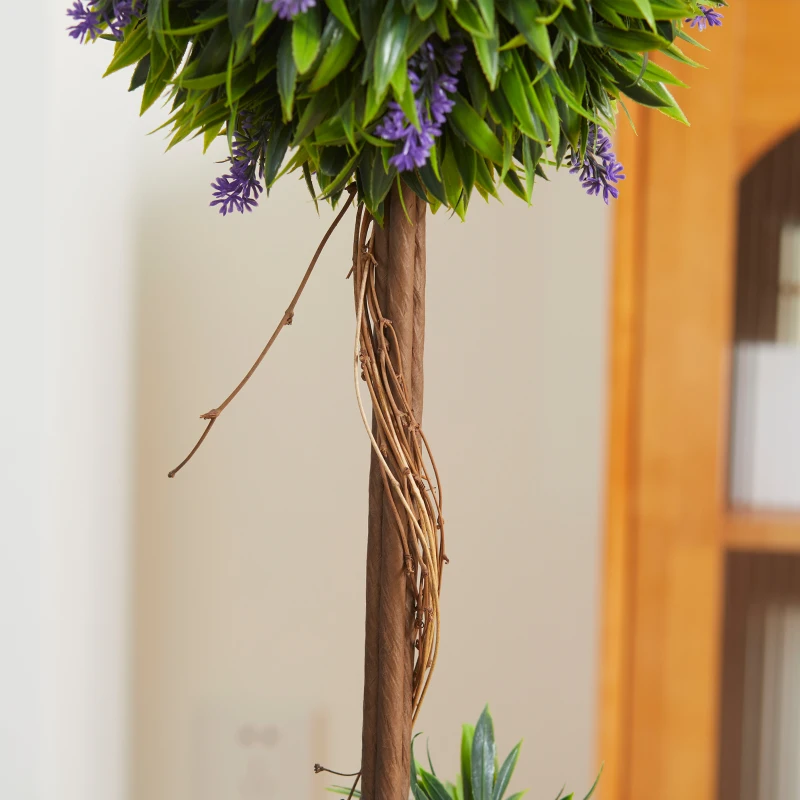 HOMCOM Lote de 2 Plantas Artificiais com flores de lavanda, tronco e vaso incluídos - altura 60 cm verde