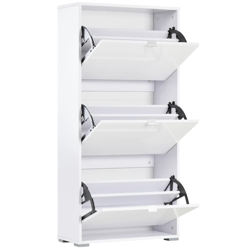 HOMCOM Armario de Zapatos Zapatero Moderno con 3 Cajones Capacidad de 18 Pares de Zapatos para Pasillo 60x26x124 cm Blanco