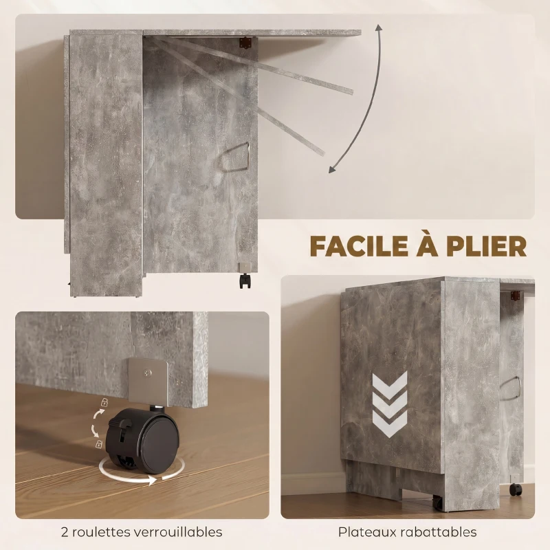 HOMCOM Table pliante de cuisine salle à manger amovible sur roulettes 75L x 140l x 74H cm 2 étagères intégrées en bois