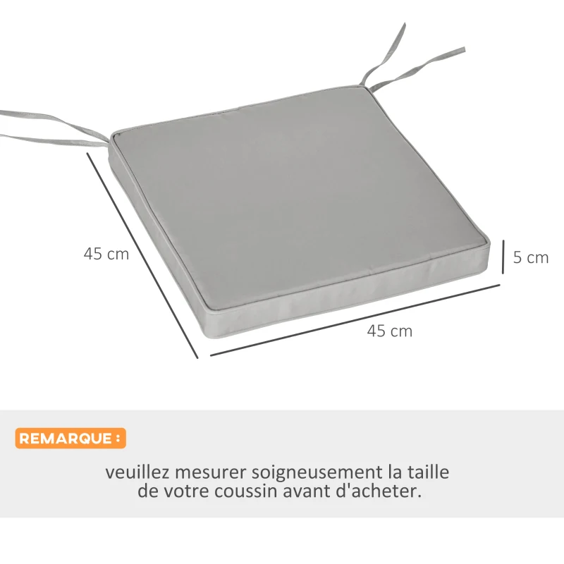 Outsunny Conjunto de 2 Almofadas para Cadeira/Poltrona de Jardim Almofadas de Assento com Capas Removíveis Acolchoamento 5 cm Poliéster Cinza claro