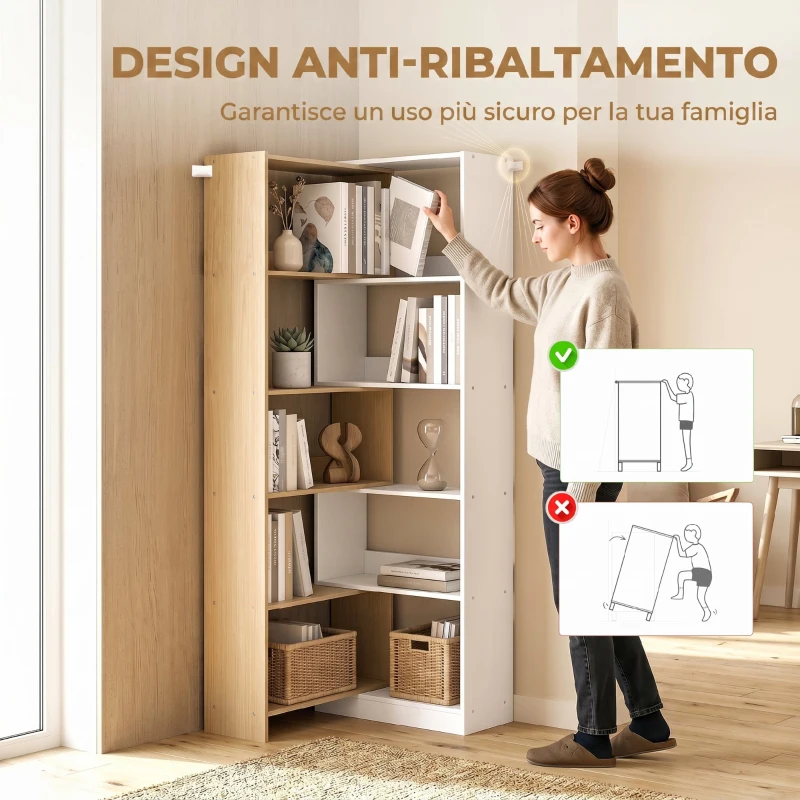 HOMCOM Libreria Angolare a 5 Ripiani dal Design Modulabile e Salvaspazio, in Legno, 67x67x163.7 cm, Multicolore