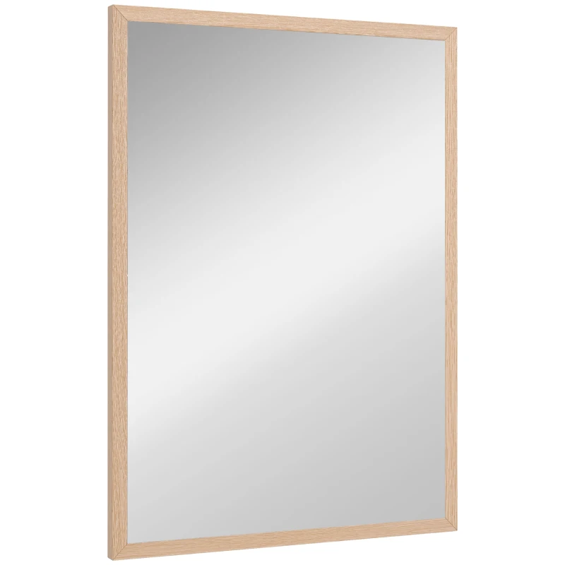 HOMCOM Specchio da Parete Rettangolare con Ganci, Specchio a Muro in Vetro e MDF, 50x70 cm, Color Legno