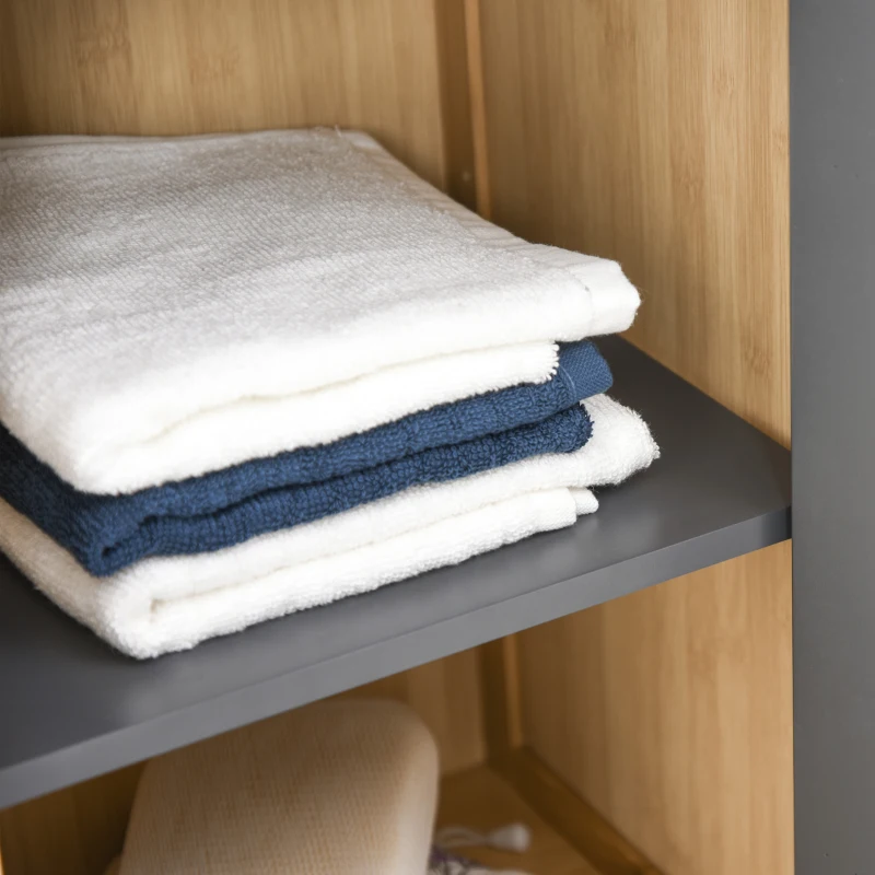 HOMCOM Móvel Coluna para Casa de Banho Poupa Espaço com Porta e Gaveta em Madeira e Bambu 32L x 30l x 80H cm