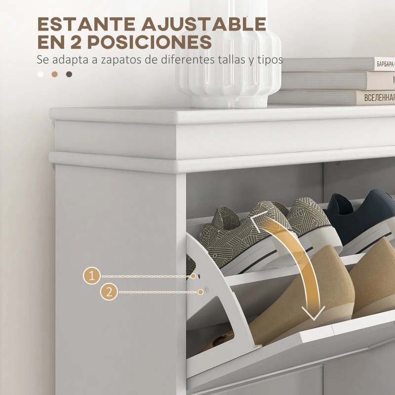 HOMCOM Zapatero Estrecho con 2 Puertas Abatibles y Estantes Ajustables para 10 Pares de Zapatos para Recibidor 54x24x82,5 cm