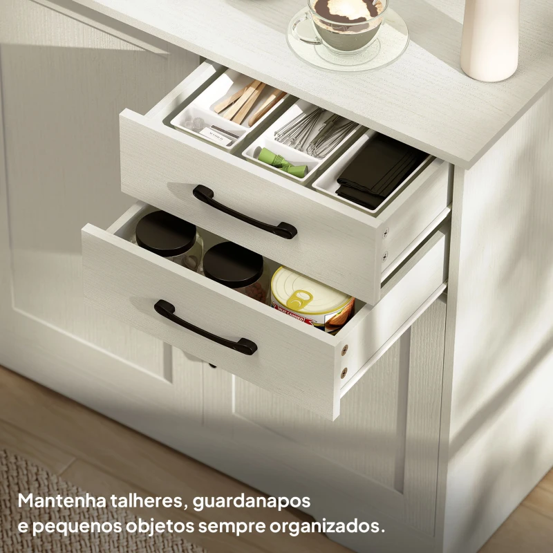HOMCOM Aparador com 3 Portas Moderno para Sala de Estar com 2 Gavetas Prateleira Ajustável 120x38x79 cm Branco com Efeito Madeira