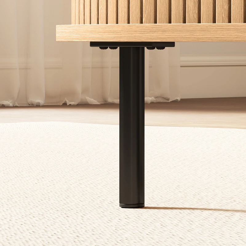 HOMCOM Table basse ovale en bois, table de salon moderne avec portes coulissantes et rangement caché, 100x55x40cm, bois naturel