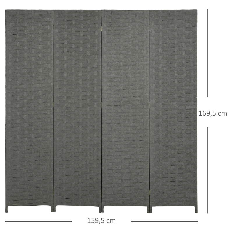 HOMCOM Biombo interior em madeira 4 painéis separador de ambientes divisória, dim. 159,5L x 169,5H x 1,6P cm