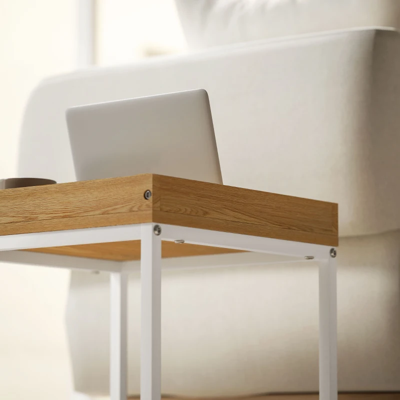 HOMCOM Lot de 2 tables basses gigognes carrées, tables gigognes de salon avec cadre en acier, style moderne, blanc