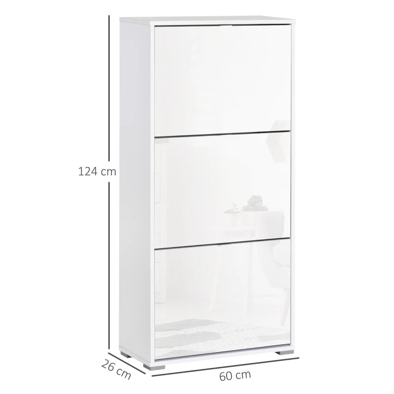 HOMCOM Armario de Zapatos Zapatero Moderno con 3 Cajones Capacidad de 18 Pares de Zapatos para Pasillo 60x26x124 cm Blanco