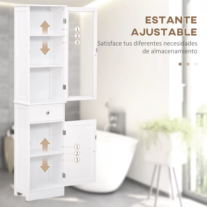 kleankin Armario de Baño Alto, Armario de Almacenaje Delgado, con Estantes Ajustables, Cajón, para Espacios Pequeños, Moderno, 40x27x171,5 cm, Blanco