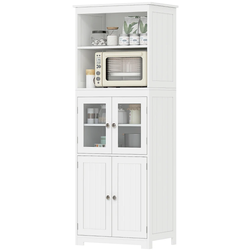 HOMCOM Aparador de Comedor Armario de Cocina con 4 Puertas 2 Estantes Abiertos y Estante Ajustable para Salón 60x30x162 cm Blanco