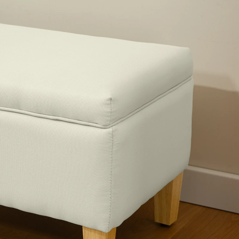 HOMCOM Banc de rangement, bout de lit, repose-pieds rembourré en lin avec pieds en bois de caoutchouc, 71x37x36cm, beige