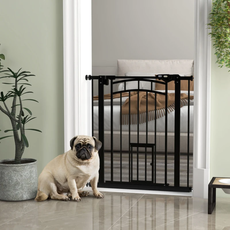 PawHut Barrière de sécurité animaux chien porte fermeture automatique sans perçage de 74 à 80 cm acier noir