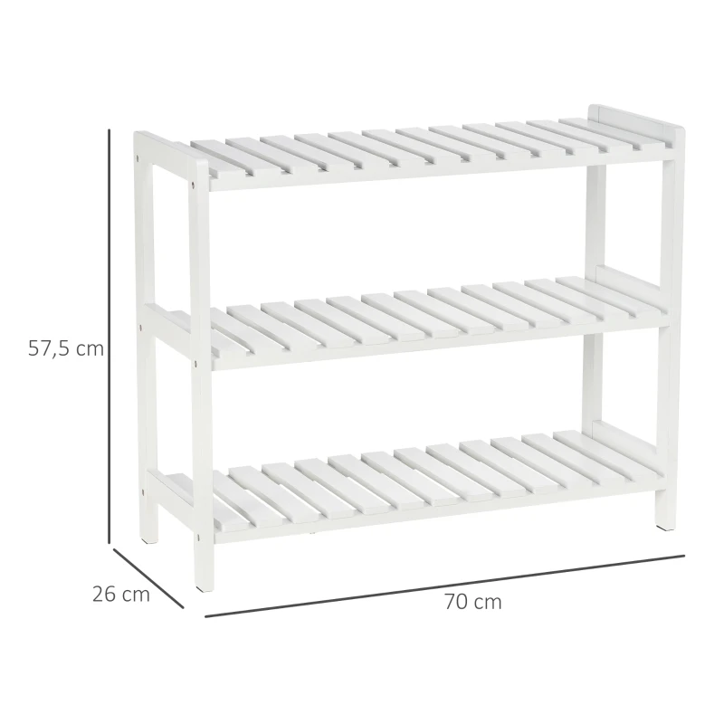 HOMCOM Zapatero de Madera de 3 Niveles Zapatero Recibidor para 9 Pares de Zapatos para Entrada Pasillo 70x26x57,5 cm Blanco