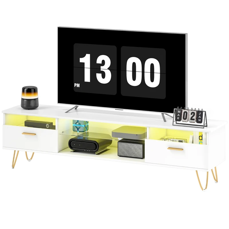 HOMCOM Móvel TV com LED RGB de 16 cores para TV de 106,68 a 304,8 cm, 160x35x42cm, branco