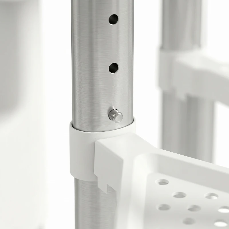 HOMCOM Shower Stool, Aluminium Alloy Corner Shower Chair with Storage Shelf and HDPE Seat, Adjustable Height, White