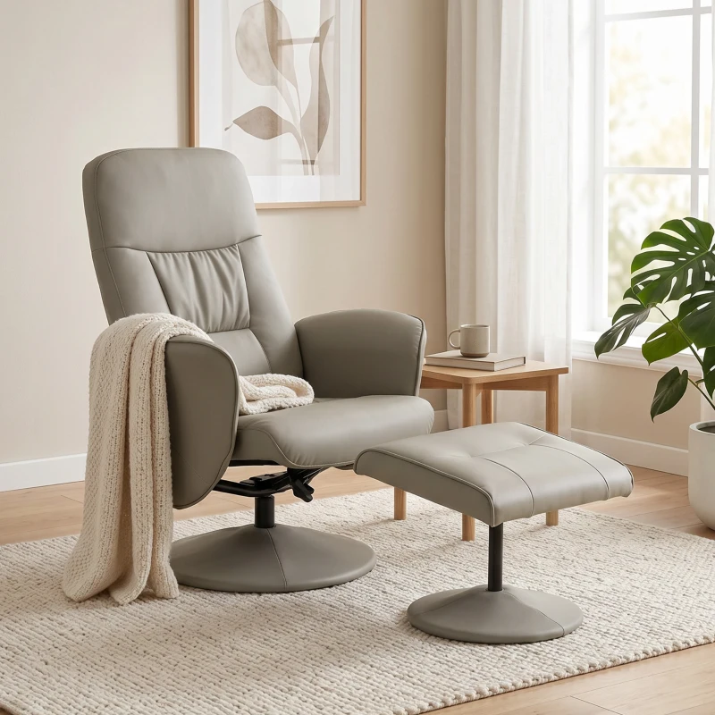HOMCOM Sillón Relax Reclinable con Reposapiés Respaldo Alto Giratorio 360° Reposabrazos Beige Gris