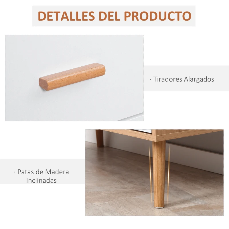 HOMCOM Cómoda de Madera con 3 Cajones Cajonera Armario Auxiliar de Almacenamiento Moderna con Patas Elevadas para Dormitorio Salón 80x39x80 cm Blanco y Natural
