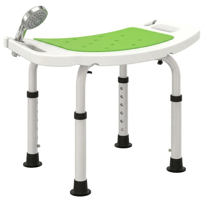 HOMCOM Siège de Douche réglable en Hauteur Tabouret de Douche Ergonomique Pieds antidérapants Charge Max. 135 Kg alu HDPE Vert
