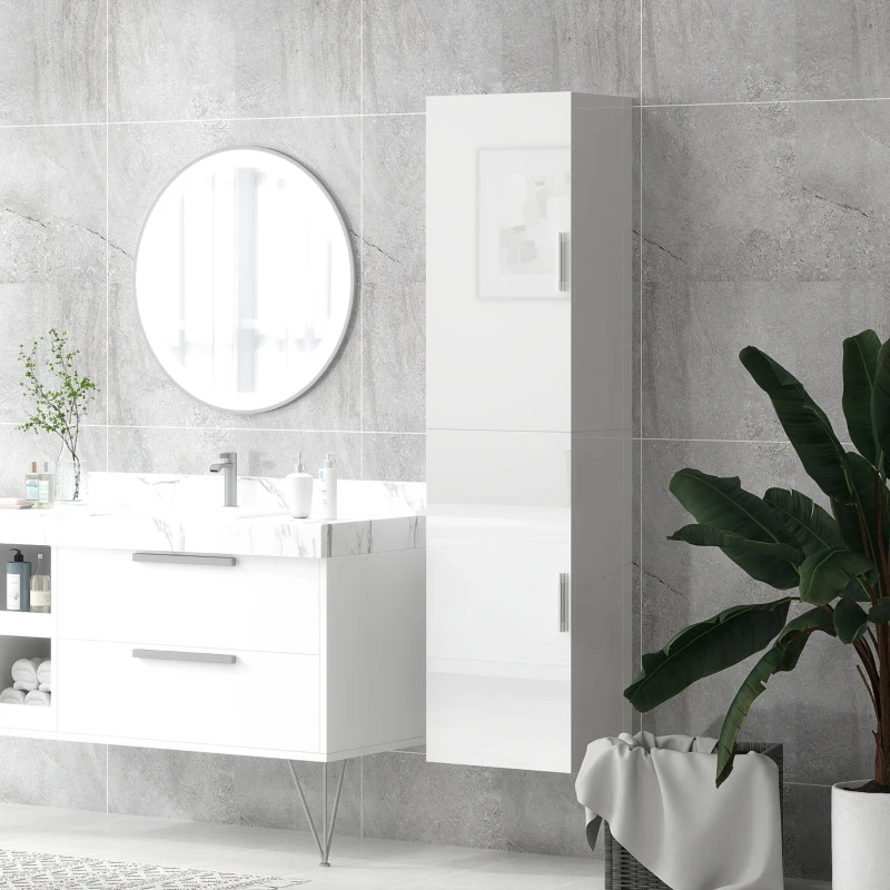 HOMCOM Columna de Baño de Pared con Estantes Ajustables y 2 Puertas Mueble de Baño Moderno 40x30x160 cm Blanco