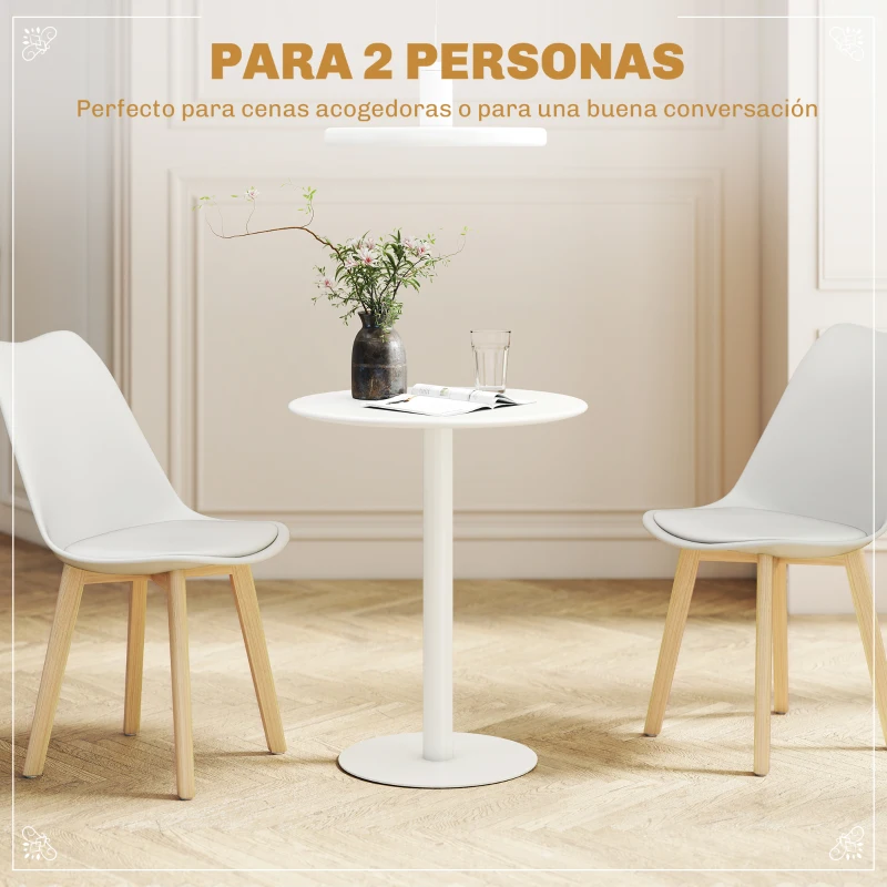 HOMCOM Mesa de Comedor Redonda para 2 Personas Mesa de Cocina de Acero para Interior y Exterior Ø60x72 cm Blanco