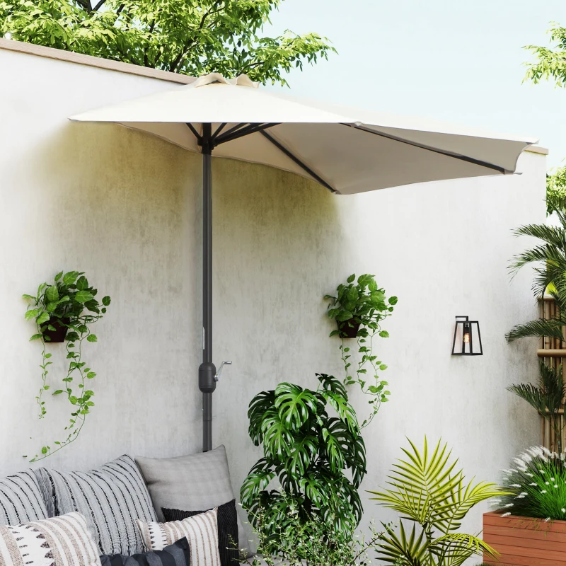 Outsunny Meio guarda-sol para varanda 5 varetas em metal com chaminé 2,93 x 1,5 x 2,49 m poliéster de alta densidade creme