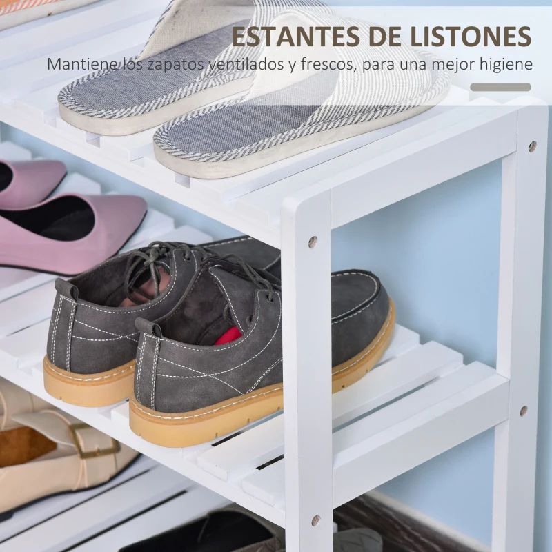 HOMCOM Zapatero de Madera de 3 Niveles Zapatero Recibidor para 9 Pares de Zapatos para Entrada Pasillo 70x26x57,5 cm Blanco