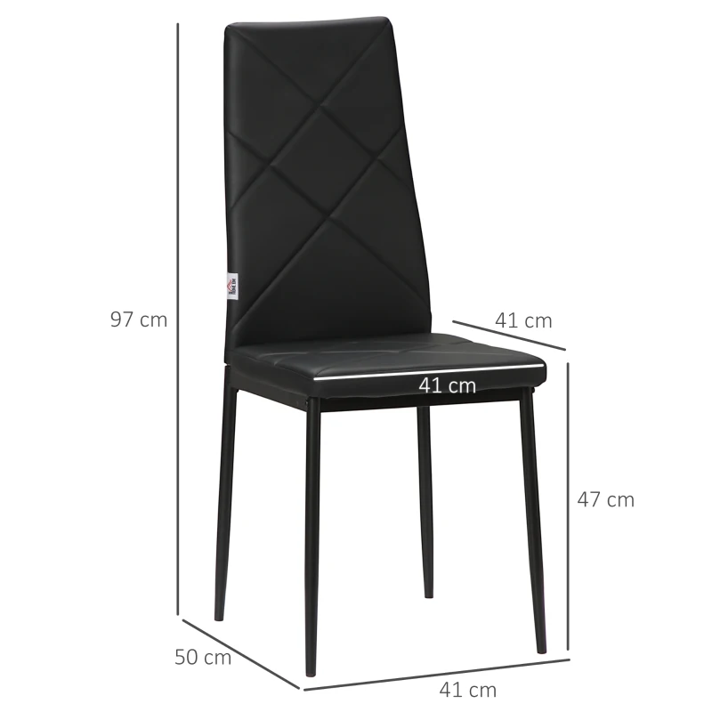 HOMCOM Set de 4 Sillas de Comedor Tapizadas de Piel Sintética con Respaldo Alto y Patas de Metal 41x50x97 cm Negro